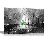 Black and White Autumn Stroll in Paris Green Extra Large Abstract Canvas Wall Art for Living Room, Bedroom, Hallway - Ready to Hang Prints - City Pictures 101 x 76cm (40 x 30 inches)