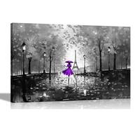 Black and White Autumn Stroll in Paris Purple Canvas Pictures for Wall | Abstract Art in Living Room, Bedroom, Hallway Prints 60 x 40cm (24 x 16 inches) A2