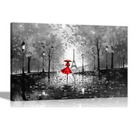 Black and White Autumn Stroll in Paris Red Abstract Colourful Canvas Prints for Bedroom, Living Room - Wall Art City Pictures to Hang 40 x 30cm (16 x 12 inches) A3