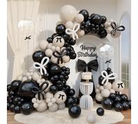Black and White Balloon Garland Arch Kit, Coquette Birthday Decorations Black Bow Long Balloons Sand White Balloons Different Size for Wedding Bridal Engagement Bachelorette Party Decorations