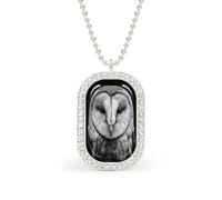 Black And White Barn Owl Rectangle Pendant Necklace Silver Women Jewelry Alloy Keychain Tag Jewelry
