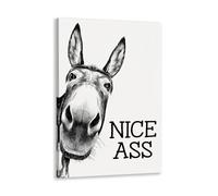 Black and White Bathroom Wall Art Decor Nice Ass,Donkey in Bathroom Canvas Posters,Interest Animals Wall Decor Vintage Farmhouse Home Humor Print Paint 8x12inch Framed