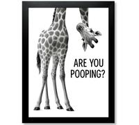 Black and White Bathroom Wall Art, Funny Animal Bathroom Wall Decor Giraffe Poster Canvas Print (Giraffe, 14L" x 11W", Framed)
