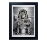 Black and White Bathroom Wall Decor Lion in Toilet Decor Funny Bathroom Wall Art Animal Canvas Print Artwork