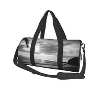 Black and White Beach Printed Round Travel Duffel Bag Large Overnight Weekend Bags for Hiking, Vacations, Gym, Sports