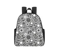 Black and White Bicycle Wheels Running Backpack 12.40x5.12x14.17inch School Bag Multipurpose Casual Backpacking Backpack Business Travel School,Office