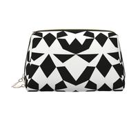 Black and White Blocks Print Travel Makeup Bag Large Cosmetic Bag, 3 Internal Organizer Pockets for Essentials
