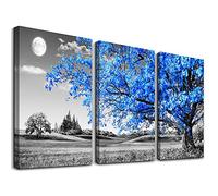 Wall Art For Living Room black and white Blue tree moon Canvas Wall Decor for Home artwork Painting 12" x 16" 3 Pieces Canvas Print For bedroom Decor Modern Salon kitchen office Hang a picture