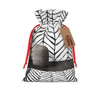 black and white boho Printed Christmas Drawstring Bags,M Reusable Xmas Gift Storage Bags, Red Ribbon