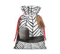 black and white boho Printed Christmas Drawstring Bags,S Reusable Xmas Gift Storage Bags, Red Christmas Ribbon