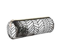 Black and White Boho Printed Cylindrical Leather Pencil Case for Girls Boys, Gold Zipper Pencil Bag Pen Pouch Organizer for Student School Office College