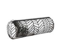 Black and White Boho Printed Cylindrical Leather Pencil Case for Girls Boys, Silver Zipper Pencil Bag Pen Pouch Organizer for Student School Office College