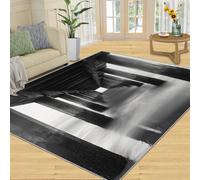 Black and White Bridge Area Rug, 50x80cm Seaside Pier Machine Washable Floor Carpet, Maritime Architecture Soft and Plush Mats for Living Room Bedroom