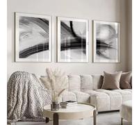 Black and White Brush Strokes Abstract Modern Poster Large Prints On Canvas Pictures Canvas Printing Neutral Wall Art Picture Grey Home Decor 70x100cmX3 Unframed