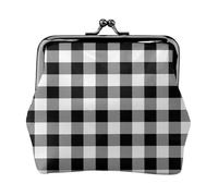Black and White Buffalo Plaid, PU Leather Coin Purse, Small Wallets, Change Pouch with Kiss Lock Clasp Buckle, Change Purse