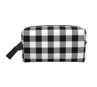 Black and White Buffalo PlaidLarge Capacity Cosmetic Organizer，Travel Makeup Bag for Women