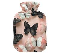 Black and White Butterfly Blush Peach hot-Water Bottle with Soft Cover, 1L Warm Water Bottle for Bed for Pain Relief,Pain Relief,Bolsa para agua Caliente para Dolor