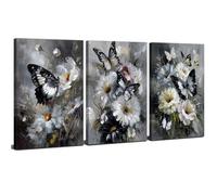 Black and White Butterfly Wall Art Abstract Flower Canvas Prints for Living Room Vintage Daisy Wildflower Painting Poster Nature Botanic Picture Canvas Artwork for Bedroom Home Decorations 12x16"