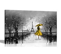 Black and White Calm Of The Rain in Paris Yellow Large Abstract Canvas Prints - Colourful Wall Art for the Living Room, Home, Bedroom 86 x 61cm (34 x 24 inches) A1