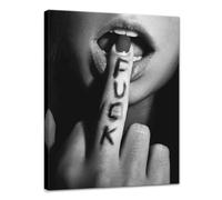 Black and White Canvas Wall Art Retro Girl Room Decor Middle Finger Canvas Print Feminist Art for Living Room Bedroom 12x16in