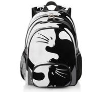 Black And White Cat Backpack Large Capacity School Bookbag Rucksack, Cat Design Backpack Hiking Travel Casual Laptop Daypack for Kids Boys Girls Men Women