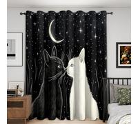 Black and White Cat Curtains for Bedroom 66 x 84, Galaxy Starry Sky Kitten Curtains Blackout Living Room Home Decor, Printed Window Eyelet Drapes 84 Inch Drop 2 Panels - yu250