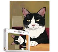Black and White Cat Drinking Wine Puzzles for Adults 1000 Pieces,Red Wine Glass Jigsaw Puzzle 20x27 Inches Colorful Kitten Puzzles Family Puzzle Perfect for Game Nights Home Wall Decor