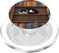 Black and White Cat on Bookshelf PopSockets PopGrip for MagSafe