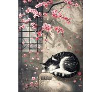 Black-and-white Cat Sleeping Amid Falling Cherry Blossoms - A4 Wall Art Poster Featuring Cute Cats Perfect for Home or Office Decor Brings Joy and Warmth to Any Room with Feline Fun