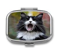 Black and White Cat Travel Pill Organizer Portable Daily Waterproof Pill Case Small Medicine Storage Container for Vitamins Fish Oil Cod Liver Oil Earplug Storage