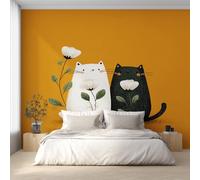 Black and White Cat Wallpaper for Living Room, Cute Kitten Flower Wall Mural for Bedroom 500x350 cm, Non-Woven Photo Wallpaper, Home Decor D&O98