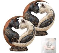 Black And White Cat Yin Yang Art Desk Decor, Intertwined Cats, Intricate Opulent Resin Yin Yang Cats Sculpture, For Bookshelf Office Table, Gifts For Cat Lovers (2 PCS)
