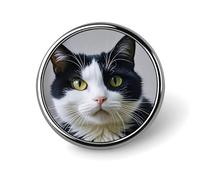 Black And White Cats Button Pin Round Alloy Lapel Pins Badges Novelty Funny Enamel Pins Button Lapel Personalized Pinback Button Badges Cute Brooche Pin for Backpacks Jackets Bags