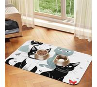Black and White Cats Dog Food Mats for Floors, 16x24 Inch Non-Slip Super Absorbent Pet Food Mat, Dishwasher Dog Mat for Food and Water, Cute Rubber Quick Dry Pet Feeding Mat for Dogs Puppy Cats
