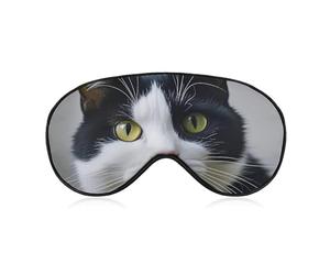 Black and White Cats Eye Mask for Sleeping Soft Breathable Sleep Mask with Adjustable Strap Light Blocking Night Eye Cover Comfortable Night Blindfold Eyeshade Sleep Shade Cover for Travel