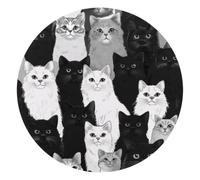 Black and White Cats on Grey Background Small Round Mouse Pad, Anti-Slip Rubber Computer Mousepad for Office Home Gaming Laptop, 10 x 10 Inch