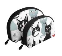Black and White Cats Portable Shell Cosmetic Bag Set - Travel Makeup Organiser with Zipper & Inner Compartments