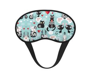 Black and White Cats Print Blindfold Sleep Mask, 100% Block Light Eye Sleep Shade Cover Eye Masks with Adjustable Strap
