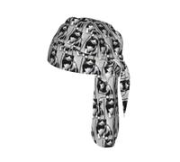 Black and White Cats Print Cycling Skull Cover Moisture Wicking Headwrap Under Helmet Tie Back Modern Beanie 22-24 In