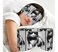 Black and White Cats Print Travel Eye Mask Full Wrap Adjustable Darkness Sleep Headband