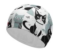 Black and White Cats Swim Cap for Adult, Elastic Fabric Swimming Cap, Comfortable Bathing Cap for Long & Short Hair