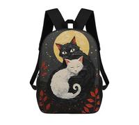 Black And White Cats Under Moon Painting Backpack, 3D Printed School Bag, School Lunch Bag, Travel Backpack, Friends Backpack, School Backpack for Girls And Boys 17inch
