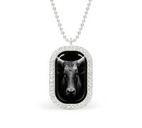 Black And White Cattle Portrait Rectangle Pendant Necklace Silver Women Jewelry Alloy Keychain Tag Jewelry