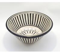 Black and White Ceramic Hand Painted Moroccan Bathroom Sink Basin - Round, Painted Inside Out - White Clay - Ø 30 H 14 cm -