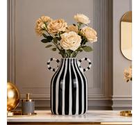 Black and White Ceramic Vase with Handle, Nordic Boho Small Vases Side Table Flower Centerpiece, Wide Mouth Single Flower Vase Pampas Grass Decorative - For Home Window Sill Living Dining Room Kitchen