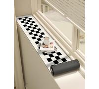 Black and White Check Balcony Sill Mat Liner, Indoor Furniture Diatomaceous Earth Cushion, Thermal Insulation Adjustable Windowsill Shield(130x55cm/51x22in)