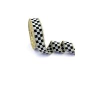 Black and White Checked Ribbon with Gold Fringed Edge - 1.2 Inch Wide, 11 Yards Long - Decorative Christmas Ribbon for Crafts, Gift Wrapping, Wreaths, and Holiday Décor