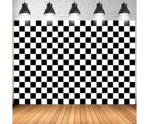 Black and White Checkered Background Backdrop, Racing Background Backdrop Chessboard Theme Photography Backdrops for Kids Birthday Party Baby Shower Race Car Theme Party Supplies (6 * 3.6 Ft)