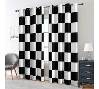 Black and White Checkered Blackout Curtains, 90 Drop, geometric Flag Racing Race Printed Curtains for Living Room, Bedroom, Eyelet Drapes for Window Home Decor, 66x90 Inch 2 Panels Knjo-108