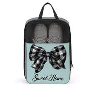 Black and White Checkered Bow Sweet Home Shoe Bag for Travel Daily Use Anti-dust Storage Carrier Golf Shoe Pouch